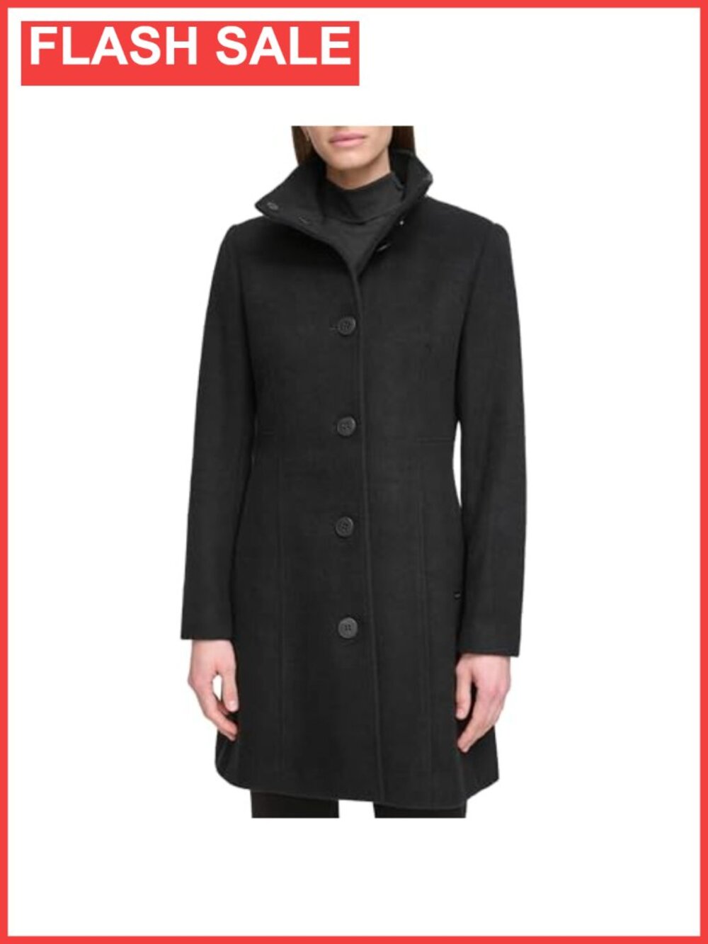 Faux Wool Long Button Front Dress Coat Stand Collar Overcoat